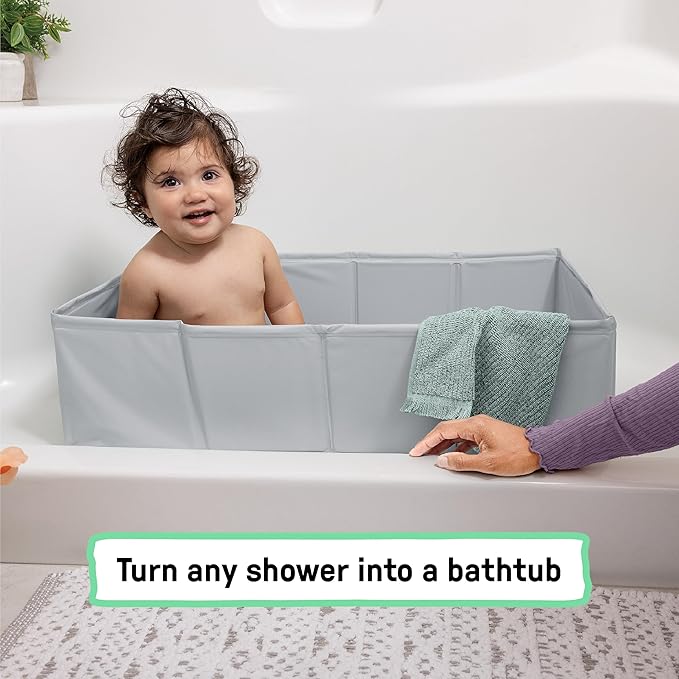 Ingenuity Tuckaway Toddler Folding Tub, Converts Shower to Tub, Folds to Store, Easy to Clean, No Assembly Required, Portable Baby Bathtub for Travel, 12M-5Y, Gray