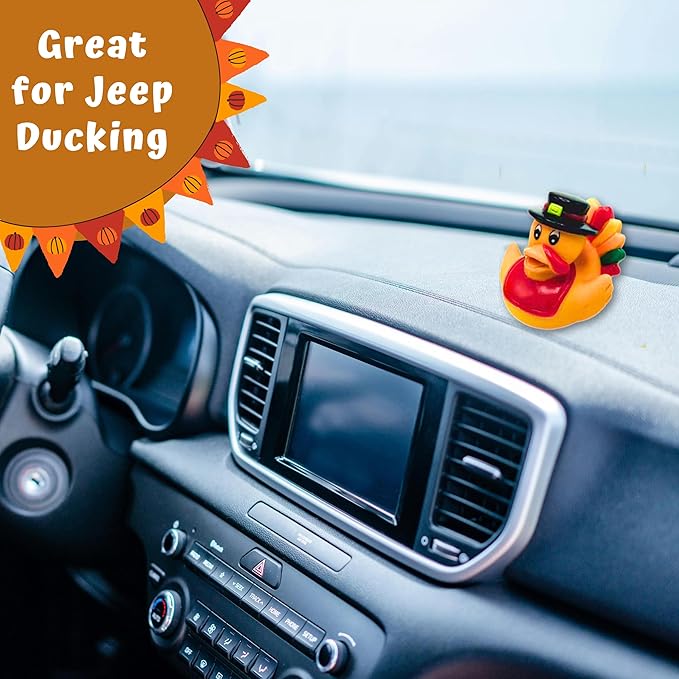 4E's Novelty Thanksgiving Rubber Duckies (24 Pack) Thanksgiving Themed Rubber Ducks Bulk Turkey & Pilgrim Ducks, Thanksgiving Party Favors Supplies for Kids Adults, Table Centerpiece, Bath Toys