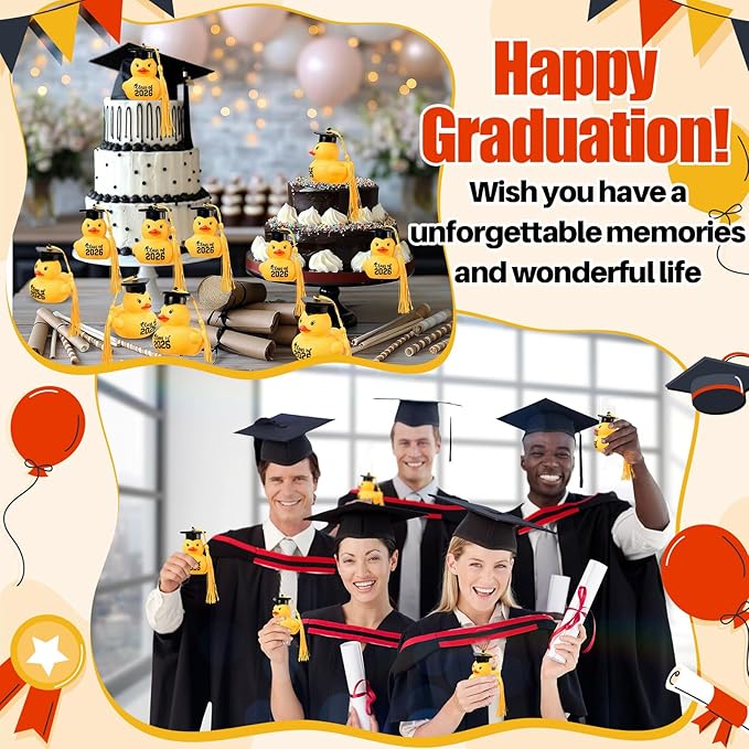 Yaomiao 24 Set Graduation Rubber Ducks with Grad Cap Bulk Class of 2026 Graduation Decorations with Card and White Organza Grad Rubber Ducks Gifts for Pool Swimming Party Favors