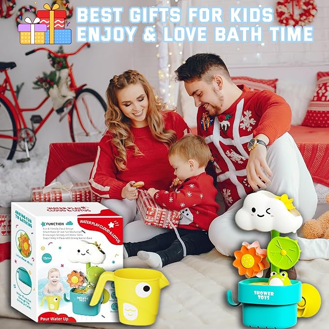 Bath Toys for Toddlers 1-3, Cloud Rain Watering Toy with Rising Frog & Spinning Lotus - Interactive Sensory Play for Bathtub, Educational Gift for Baby Boys Girls 18M+
