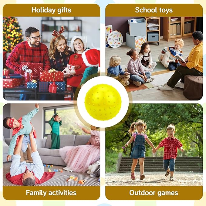 12PCS Bouncy Balls for Kids Toddlers, 7 Inch Sensory Balls Spiky Massage Stress Ball Bulk with Air Pump, Indoor Outdoor Sports Sensory Toys & Party Favors (Yellow)
