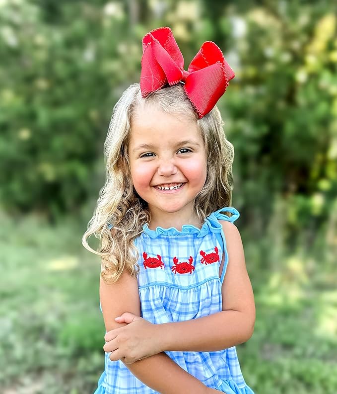 Wee Ones Girls' Classic Grosgrain Moonstitch Edge Hair Bow, No-Slip Hair Clip, Handmade, Red, King