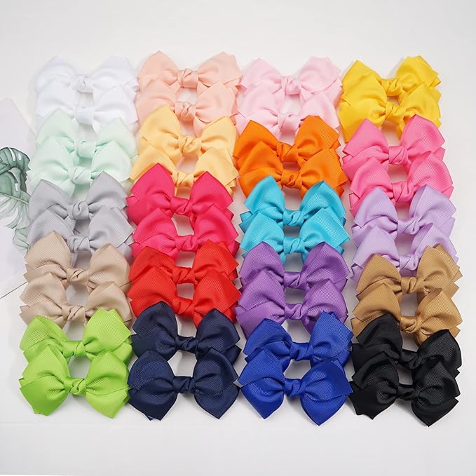 CÉLLOT 40pcs 4 inch Hair Bows for Girls Grosgrain Ribbon Toddler Hair Bows Alligator Clips for Baby Girls Kids Teens Back to School Hair Accessories in Pairs