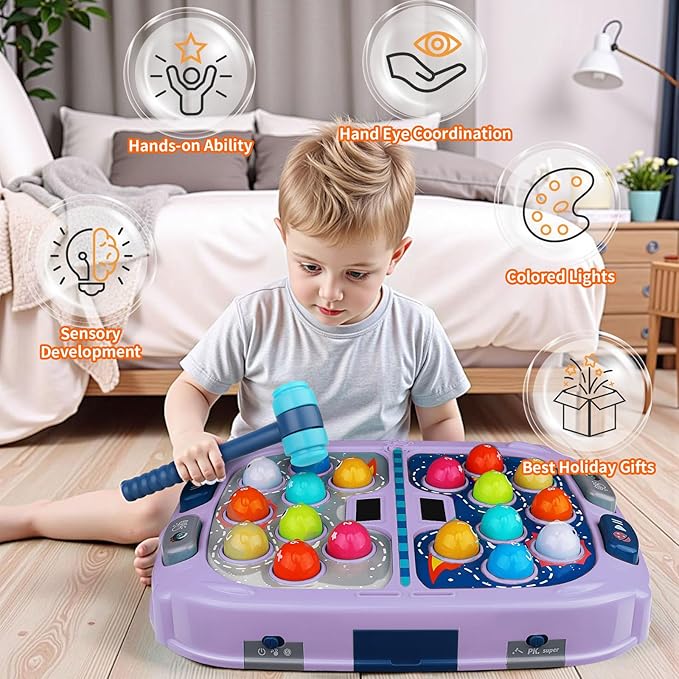 WAYKEE Whack a Game Mole, Toys for 3 4 5 6+ Year Old Girls Boys, Whack a Game for Kids, Gifts for 3-12 Year Old Girls Boys, Interactive Educational Toys with Double Hammers Sound and Light