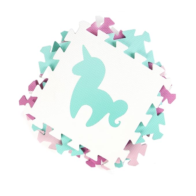 Tadpoles Rainbows and Unicorns Foam Playmats for Kids, 16 Interlocking Foam Tiles, Waterproof, Durable, & Long-Lasting | Total Floor Coverage 50” x 50” | for Ages 3 & Up | Pink, Blue, Purple, & White