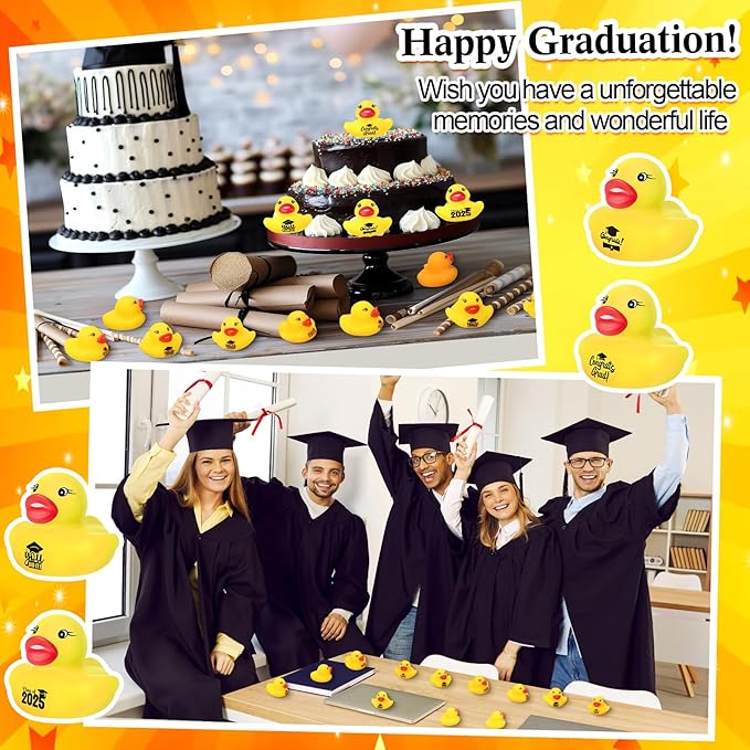 MiniInflat 100 Pcs Class of 2026 Graduation Rubber Ducks Bulk 2026 Congrats Grad Assorted Rubber Ducks Mini Graduation Pool Ducky Toys for Classroom Exchange Gifts