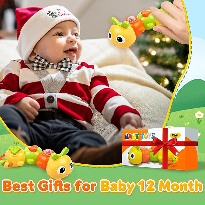 Montessori Sensory Toy for Baby 1 year old, Caterpillar Busy Board for Toddler 12-18 Month Airplane Travel Toy Roadtrip Car Activities 1st Birthday Gift Valentine Day Gift Easter Basket Stuffer
