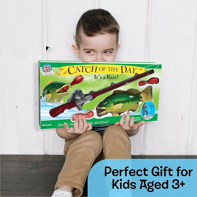 Small World Toys Kids Fishing Game, Catch of The Day Bass Magnetic Fishing Toy for Kids Ages 3+, Includes Toddler Fishing Pole and 1 Fish, Water Fish Toys for Kids, Bath Toy Pools & Tubs