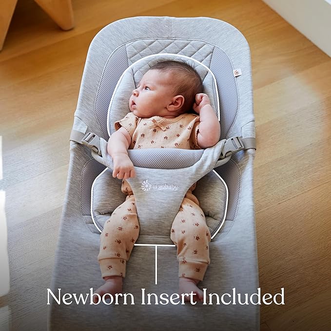 Ergobaby Evolve 3-in-1 Bouncer Seat for Babies and Toddlers 5.5-25lbs - Multi Position Baby Rocker Seat with Adjustable Heights, Secure Harness, Newborn Insert - Camel
