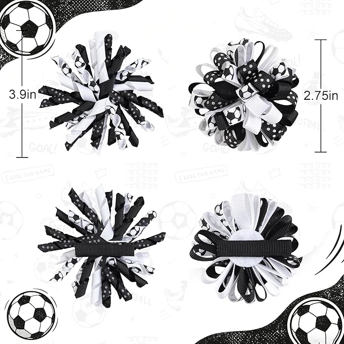 2026 Soccer Hair Bow Clips Soccer Ball Hair Accessories for Kids Girls Player School Team Football Party Accessories 4pcs
