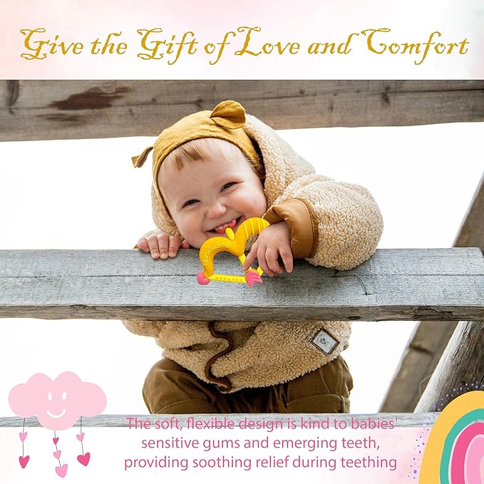 BIGSPINACH Teethers Heart Shape Silicone Baby Teether Toy Easy for Little Hands to Hold,Cupid Bow and Arrow Soft Teething Toy for Infants,Valentine's Gift for Girl or Boy (Yellow)