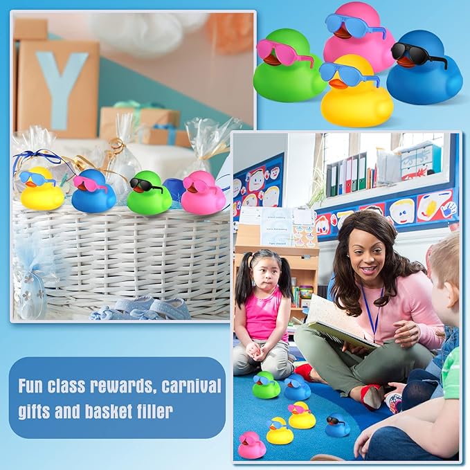 Chivao 36 Pcs Mini Rubber Ducks with 36 Sunglasses Rubber Ducks in Bulk Bathtub Duckies Toys for Kids Christmas Valentine Gifts Birthday Party Favors Cruise(Multi Color,Duck with Sunglasses)