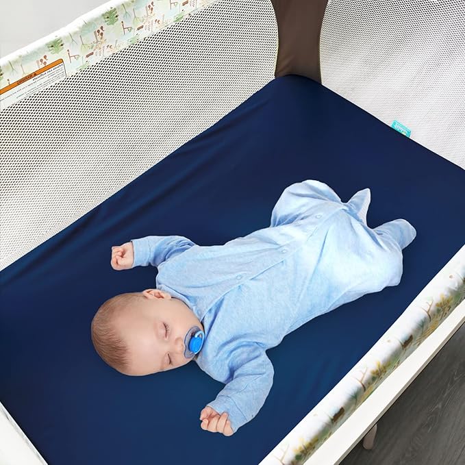4 Pack Pack and Play Fitted Sheets, 24" x 42" Compatible with Guava Lotus Travel Crib and Other Travel Light Playard Mattress, Ultra Soft and Skin-Friendly, Navy Cloud