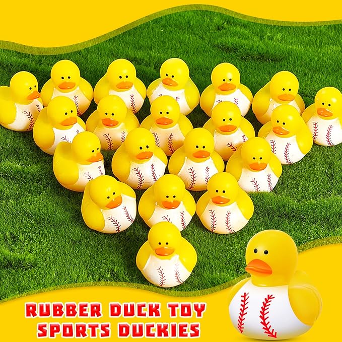 Deekin Rubber Ducks 2 Inch Bulk Sport Party Favors for Team Events Decorations Birthday Party Supplies Club Player Gift(24 Pcs,Baseball White)