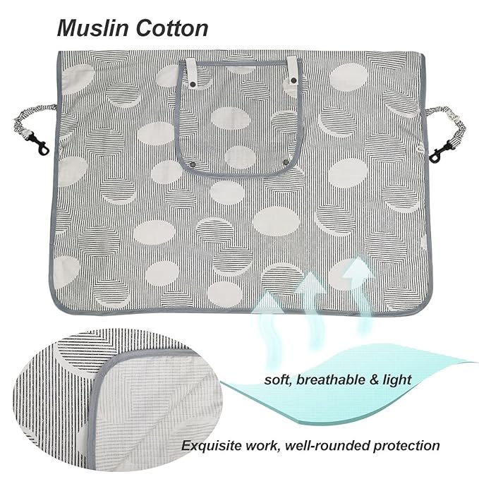 ICOPUCA Car seat Covers for Babies, Muslin carseat Cover Girls/boy, carseat Canopy Light Weight, Breathable, Kick Proof, fit Summer/Autumn/Spring, Black Strip Polka;