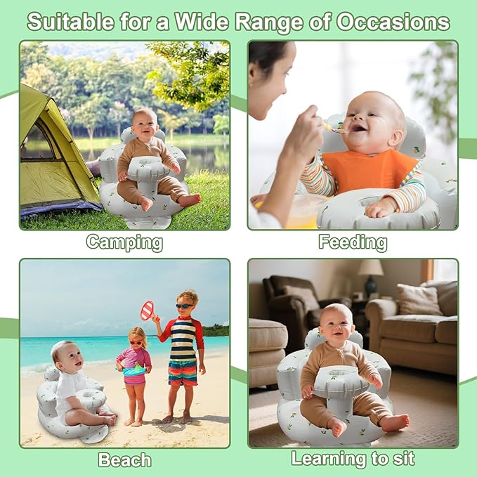 Inflatable Baby Seat for Babies 3-36 Months, Baby Chair with Fence & Built in Air Pump, Blow Up Floor Baby Seat with Back Support, Baby Chair Sit Me Up Olive-Tray