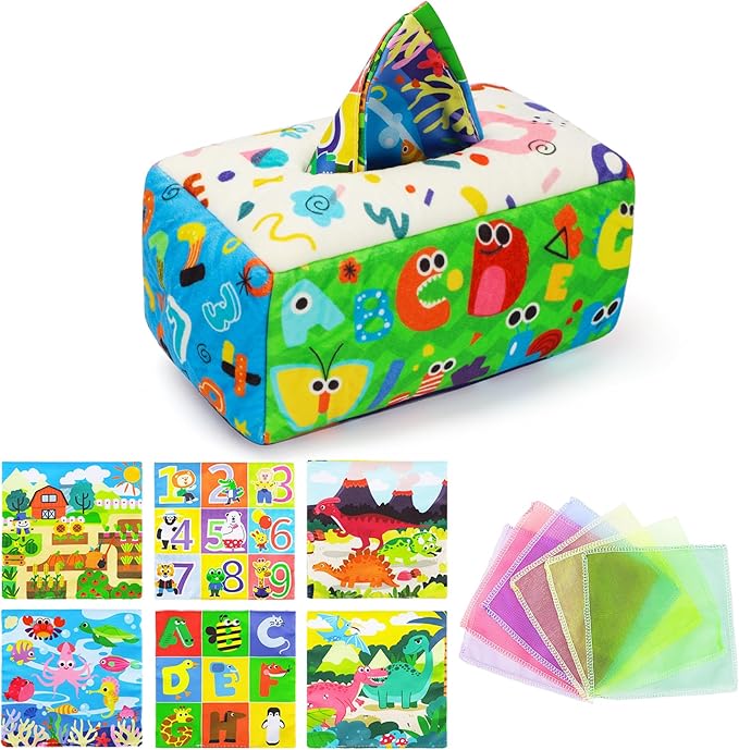 URMYWO Baby Tissue Box Toy - Montessori Baby Toys for 6-12 Months 1 Year Old Boy Girl - Soft Crinkle Sensory Toys for Infant Toddlers - Easter Basket Essentials Stuffers - Baby Boy Girl Gifts