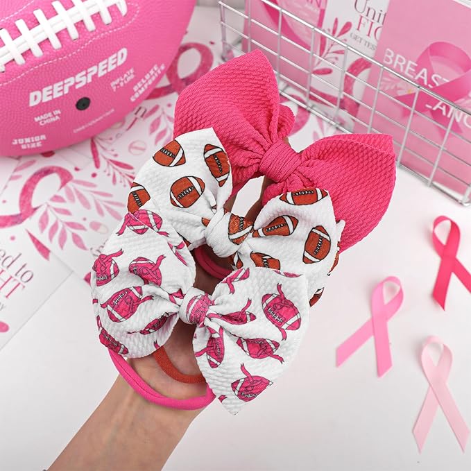 YanJie 3PCS 4.5’’ Breast Cancer Awareness Bows for Baby Girls Pink Headbands Football Headband Cancer Awareness Items Hair Accessories for Newborns