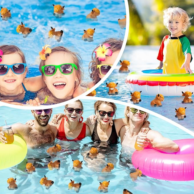 75 Pcs Highland Cow Rubber Duck Squeak and Floating Highland Cow Bath Toys for Spring Summer Shower Birthday Party (Brown Highland Cows)