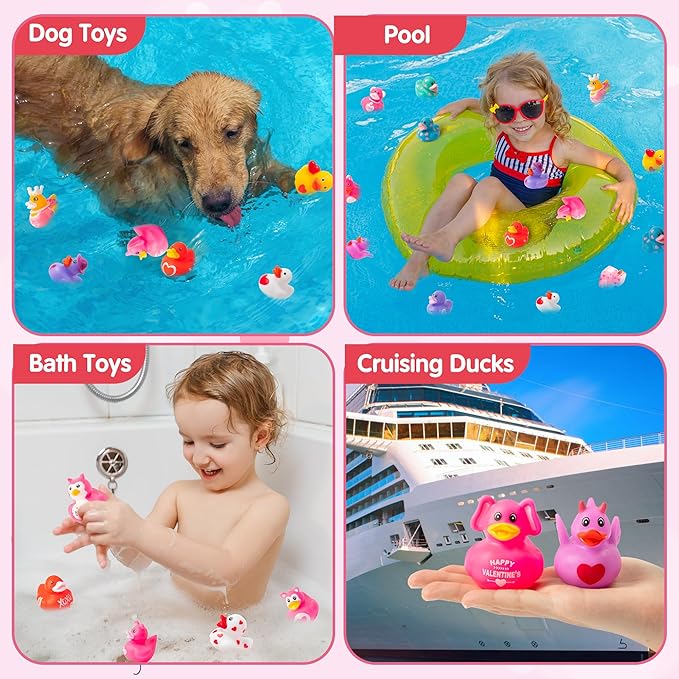 H1vojoxo Valentine’s Day Rubber Ducks - 20 Set Valentine's Day Rubber Ducks for Cruise Valentines Party Favor Duckies Cruise Duck Tags Kits for Pool Bath Toy Goodie Bag Fillers Classroom Exchange Gift