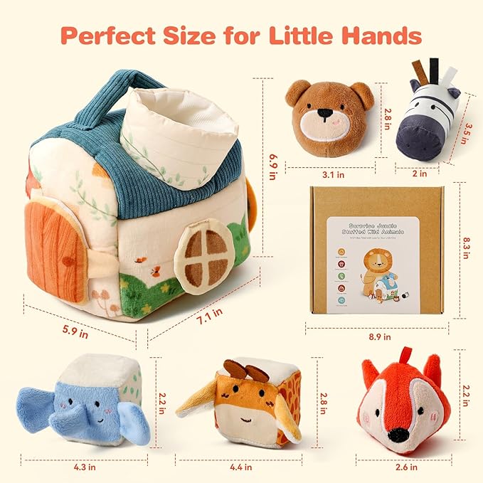 Youuys Travel Sensory Soft Barn Toys for Babies 6-12 Months & Toddlers 1-3 Year Old On-The-Go Montessori Stuffed Animal Plush Playset with Crinkle, Rattle, Safe Mirror Educational Gifts for Boy Girl