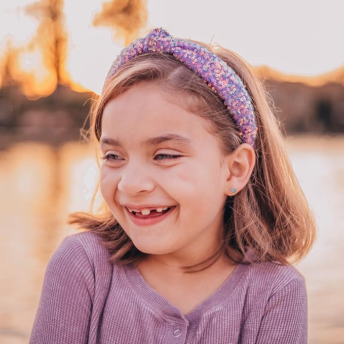 FROG SAC Sequin Knot Headband for Girls, Purple Knotted Hair Bands Accessories for Kids, Sparkly Iridescent Little Girl Headbands, Cute Fashion Hairbands for Tweens Stocking Stuffers for Children