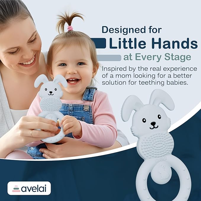 Bunny Baby Teether - Teething Toys for Babies 3-6 Months Teething Relief, Silicone Baby Teether Toys BPA Free, Baby Chew Toys & Infant Toys 0-12 Months, Baby Teethers Boys Girls