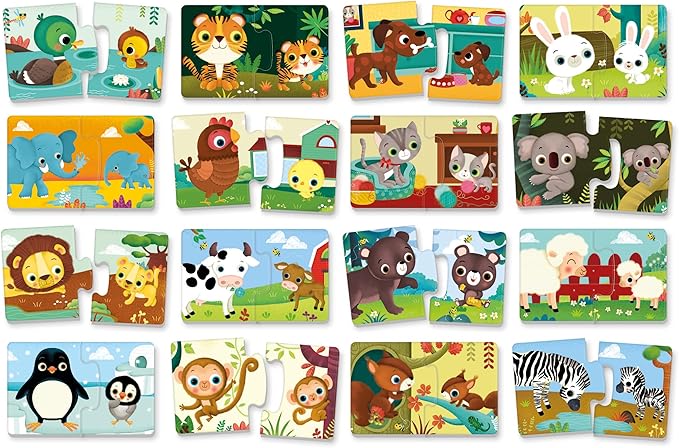 Clementoni Animals and Their Little | Contains 16 Mini Puzzles and 1 Guide. | 2 Years | 52786