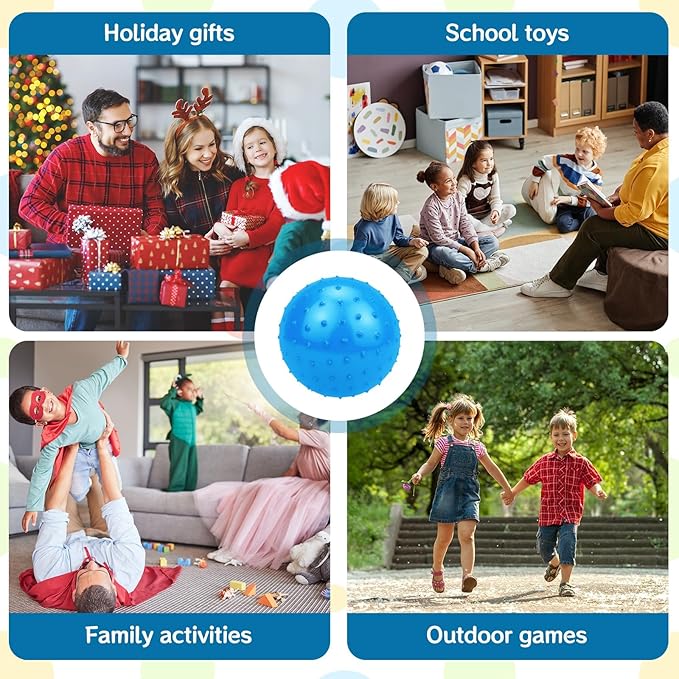 12PCS Bouncy Balls for Kids Toddlers, 7 Inch Sensory Balls Spiky Massage Stress Ball Bulk with Air Pump, Indoor Outdoor Sports Sensory Toys & Party Favors(Blue)