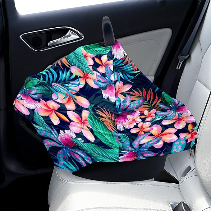 Baby Car Seat Stroller Covers Tropical Palm Leaves Nursing Cover Breastfeeding Scarf Soft Breathable Stretchy Coverage Carseat Canopy Cover for Boys and Girls Soft Breathable Multi Use