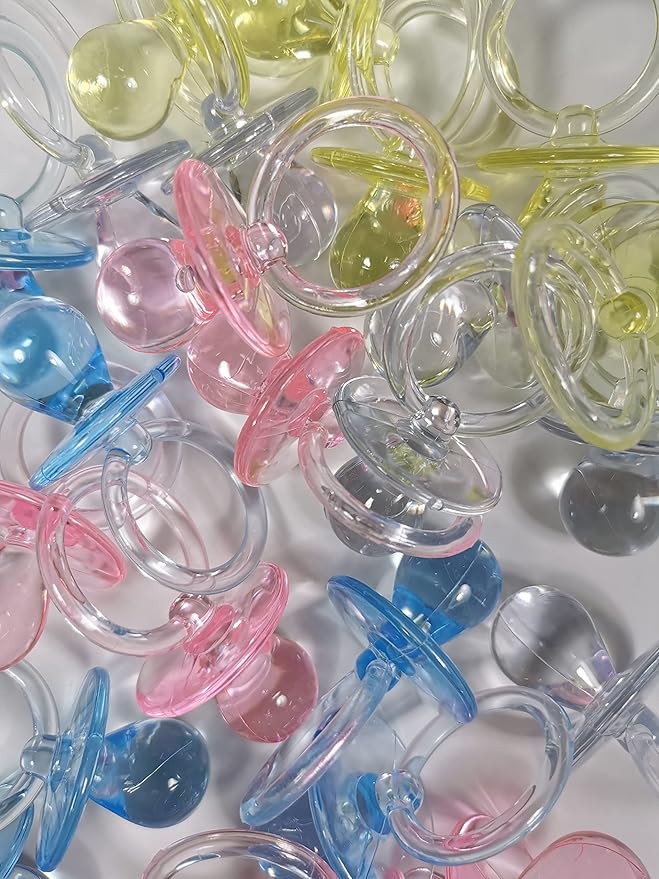 CalCastle Craft 2.5'' Pink & Blue & Clear Acrylic Baby Pacifier Shower Favor (Assorted (24 Pieces))