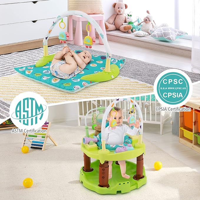 BABY JOY Baby Bouncer Activity Center, 3 in 1 Activity Center & Table | Infant Play Mat, Bouncing Activity Saucer w/Music, 3 Adjustable Height, 360° Seat for Babies 0-24 Months (Green)