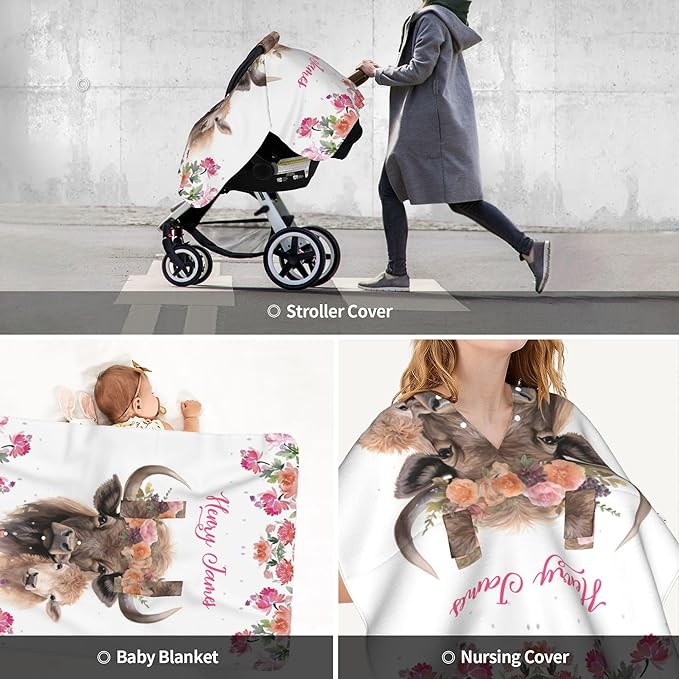 Personalized Baby Car Seat Canopy with Name Custom Minky Buffalo Car Seat Covers Nursing Cover for Breastfeeding Multi-Use Cover Infant Carrier Carseat Winter Cover for Newborn Girls Boys