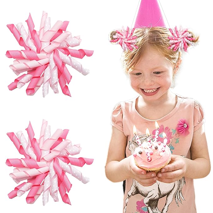 Yxiang 2PCS Pink Korker Bows for Girls 3'' Curly Bow Hair Clip Ribbon Ponytail Bows Alligator Clip Hair Barrette for Girls Toddlers Kids (Pink)