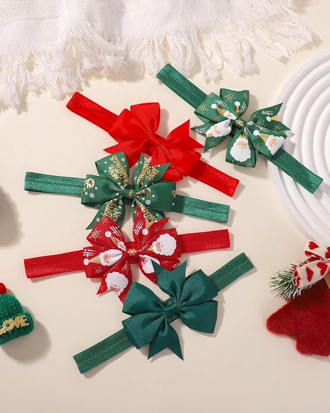 jollybows 10pcs Christmas Baby Bows Headbands Soft Stretchy Grosgrain Ribbon Hairbands with Bows Christmas Headbands Hair Accessories for Newborn Baby Girls Infant Toddlers Kids