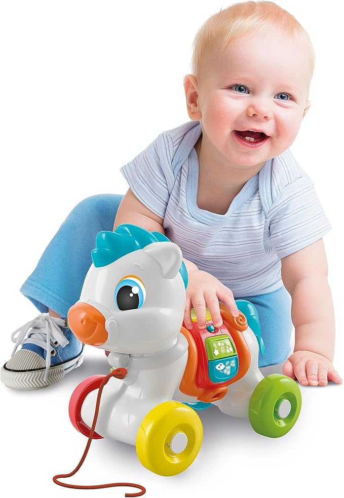 Clementoni - Baby Pony Sempre con Me Interactive Towing, Animal to Pull, Game for Motorability, First Steps, Learning to Walk, Children 6 Months-Made in Italy, Italian Colour, 17776