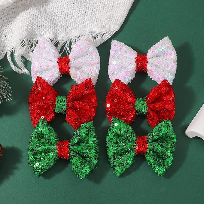Choicbaby 6 PCS Baby Girls Christmas Hair Clips 3" Glitter Sequins Baby Hair Bows with Alligator Clips Christmas Girls Hair Bow Barrettes Accessories for Toddlers Kids Infant Teens