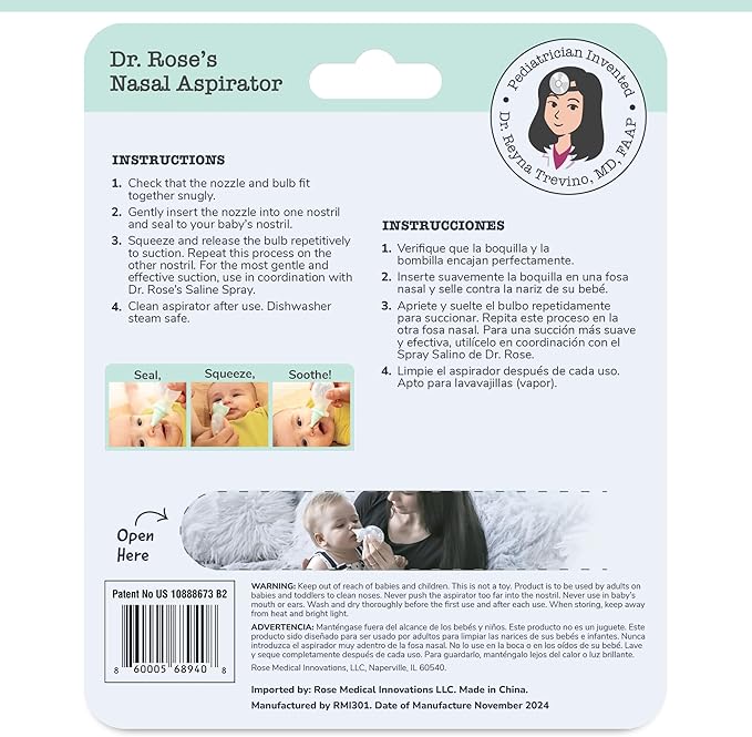 Dr. Rose's Nasal Aspirator for Baby | Pediatrician Patented Dual-Suction Nose Cleaner for Baby (Pack of 1, 1, Count)