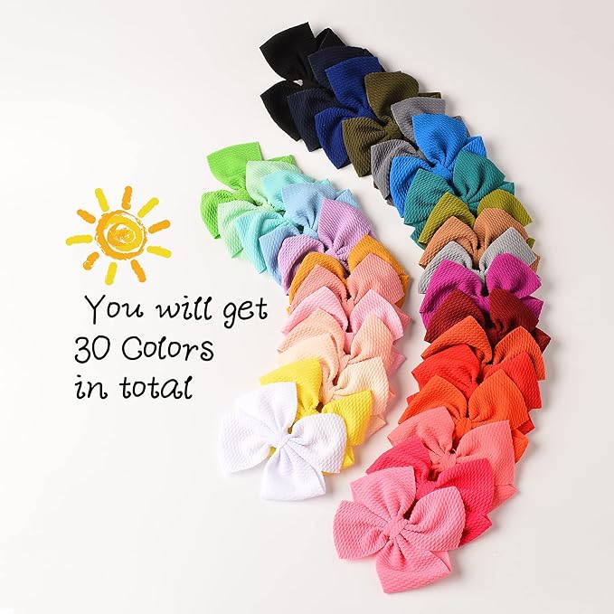 Prohouse 30 PCS Baby Girls Hair Bows Clips Barrettes Waffle Hair Accessories with Alligator Clip for Babies Girl Infant Toddlers Kids Teens