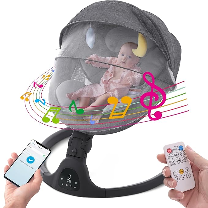Baby Swing for Infants,Comfort Cradling Baby Rocker Portable Newborn Swing with Music/Remote Control/Timing Function,Black