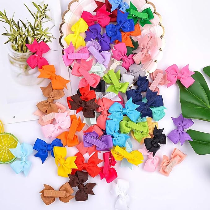ALinmo Hair Clips for Girls 100PCS - 2" Fully Lined Tiny Bows, Alligator Clips for Infants and Toddlers in Pairs