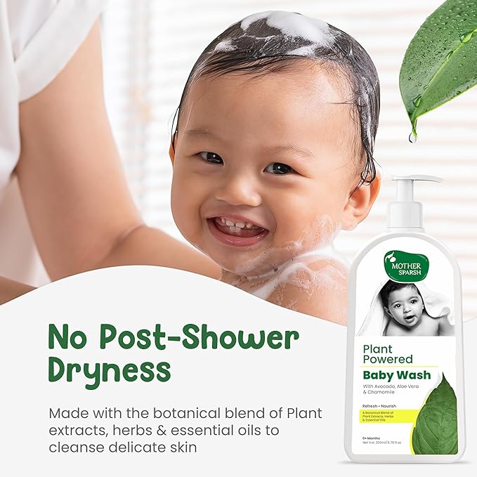 Mother Sparsh Plant Powered Natural Baby face Cream, 50g + Plant Powered Natural Baby Lotion and Baby Wash (200ml Each)