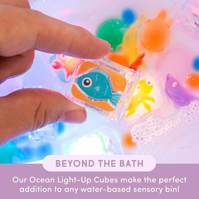 Glo Pals Personalized Ocean Theme Water-Activated Light-Up Cubes Bath Toy – 6 Pack Bath Toys for Kids, Custom Name Light Up Bath Cubes, Sensory Bath Toys for Toddlers