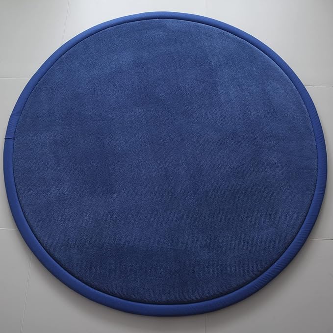 Loartee Thick Kids Round Rug - Coral Velvet Area Rugs, Memory Foam Circular Carpet for Nursery Playroom Home Decor Dormitory, Diameter 39 inch, Dark Blue
