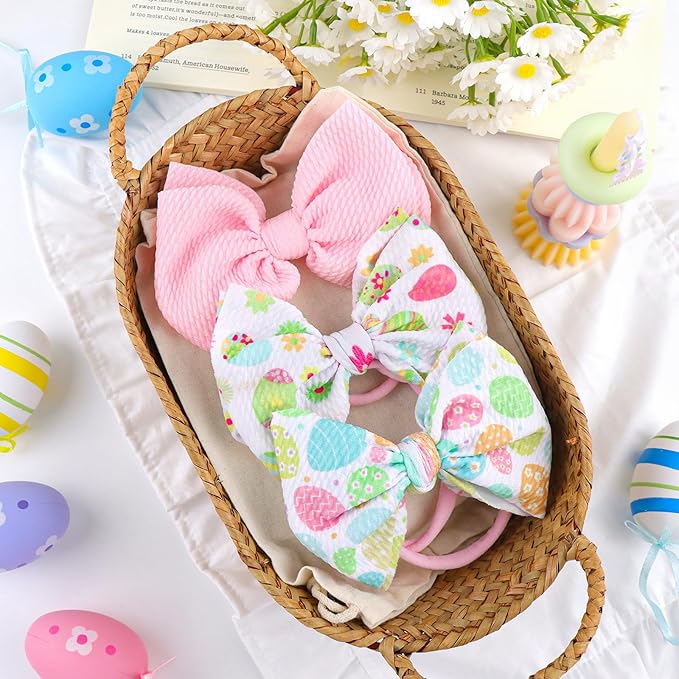YanJie Easter Hairbands Baby Girl Headbands Pink Baby Headband Cheer Bows Egg Carrots Print Nylon Hairbands Bows Infant Easter Hair Accessories