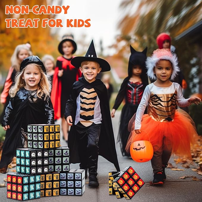 24 Pack Halloween Mini Cube Set, 1.18 Inch 3x3x3 Bulk Mini Cube Puzzles, Halloween Party Favors, Non-Candy Treats, Classroom Prizes, Goodie Bag Stuffers for Kids