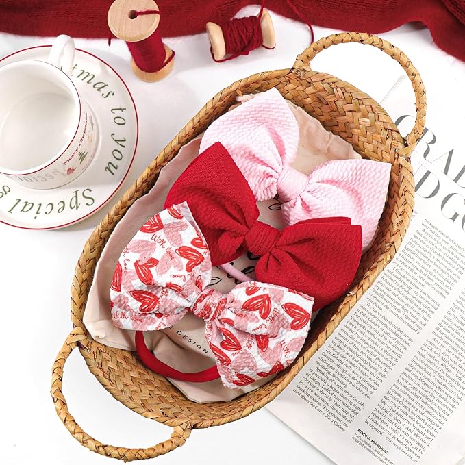 YanJie Valentine's Baby Headbands Red and Pink Bows Newborn Heart Headbands Wide Hairbands Valentines Gift Baby Girl Hair Accessories Infant