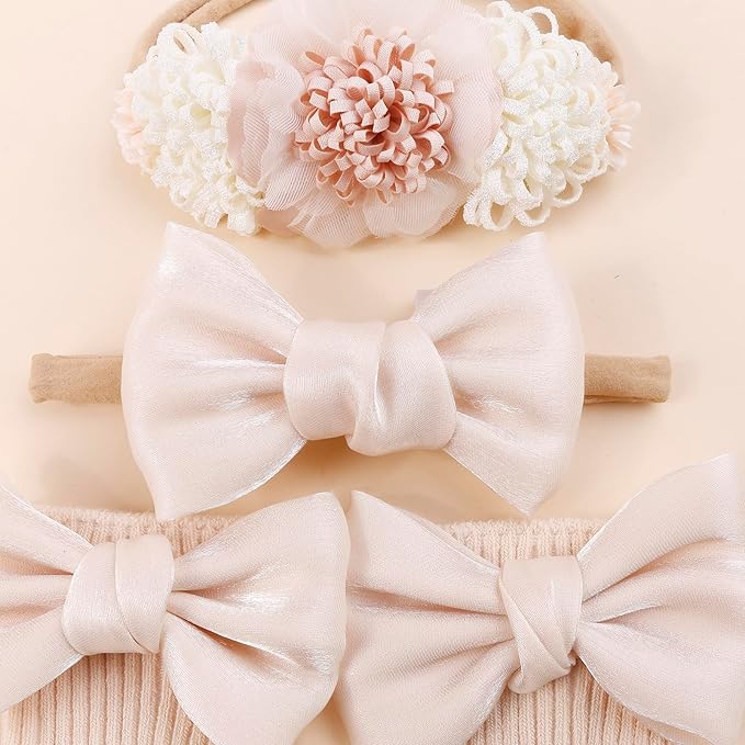 Baby Girls Headband & Socks Set, Cute Socks with Flower Hair Bows Baby Accessories Gifts for Newborn Infant Toddler