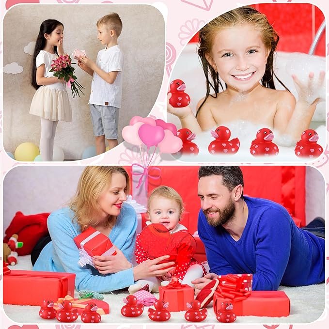 Jerify 3 Inch Large Valentine's Day Rubber Ducks 2 Pcs Valentine Large Red White Sweetheart Duckies Rubber Ducks for Bathtub Toys Party Favors Decorations Classroom Prizes Exchange Gifts