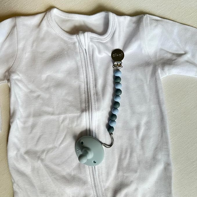 Ali+Oli Silicone Pacifier Clip for Baby (Thin Iron) 100% Food-Grade BPA Free Newborn Pacifier Holder Infant Binky Clip for Baby Boy or Girl